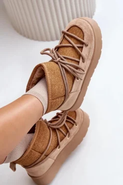 New Boto Śniegowce Z Wiązaniem Na Platformie Brązowe Mavora Brązowy