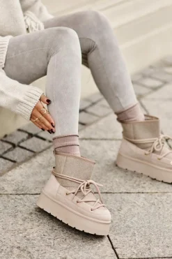 Sale Śniegowce Z Wiązaniem Na Platformie Beżowe Mavora Damskie Śniegowce Damskie