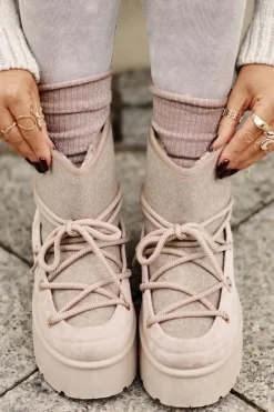 Sale Śniegowce Z Wiązaniem Na Platformie Beżowe Mavora Damskie Śniegowce Damskie