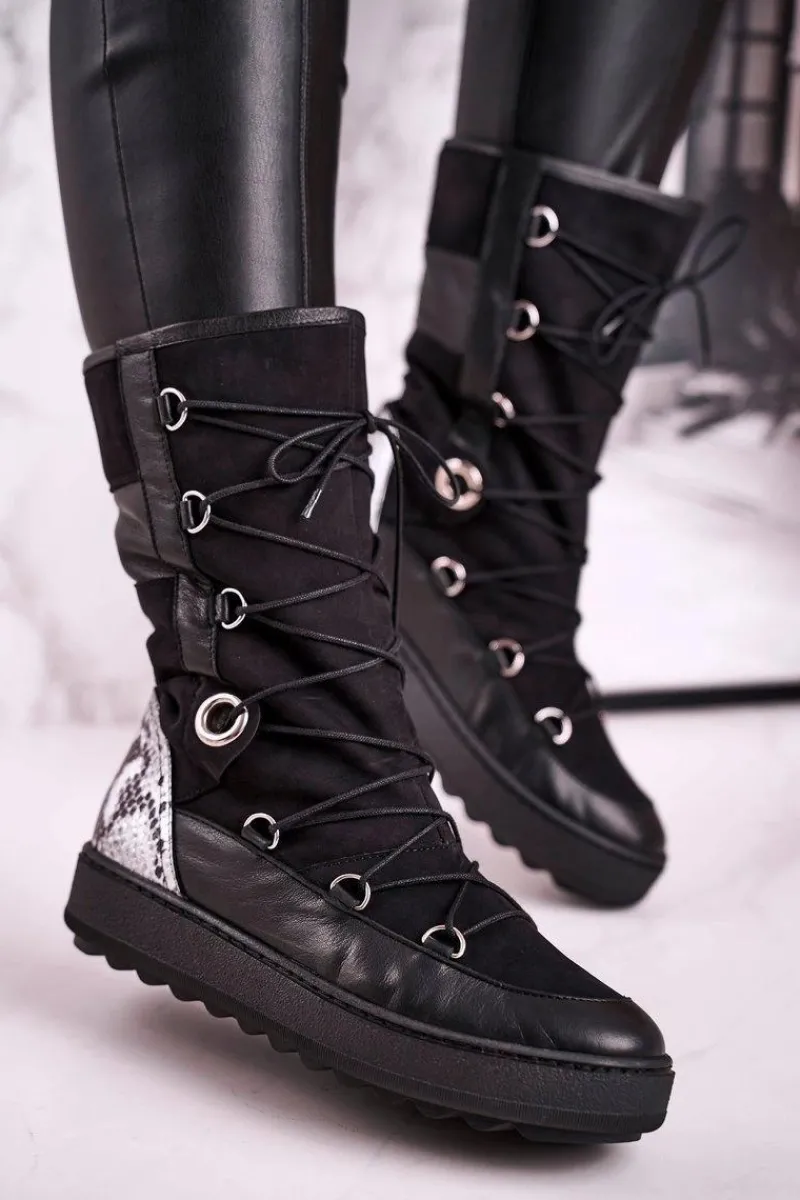 Botki Sznurowane|Czarne Botki>Laura Messi Śniegowce Zamszowe z Futerkiem Czarne 2054