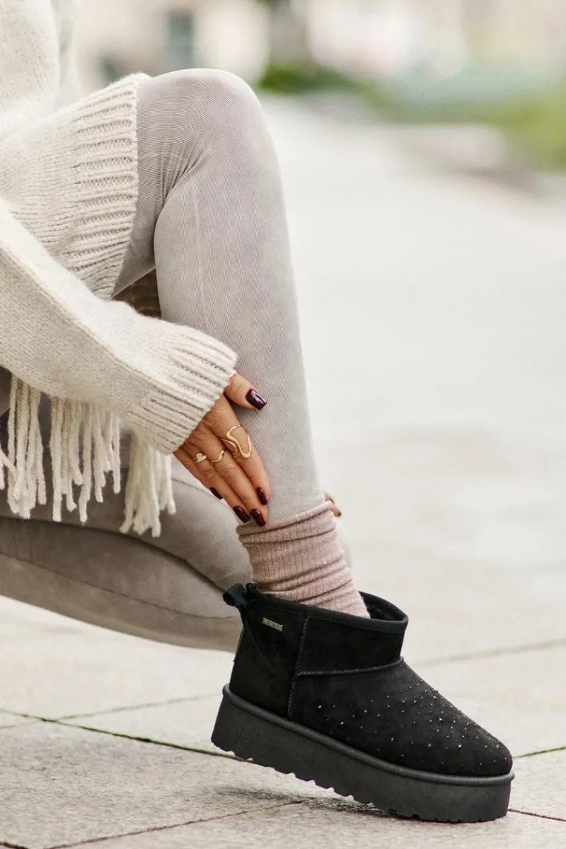 Śniegowce Damskie>Big Star Shoes Śniegowce Ze Zdobieniem Na Platformie Big Star OO274A105 Czarne Czarny