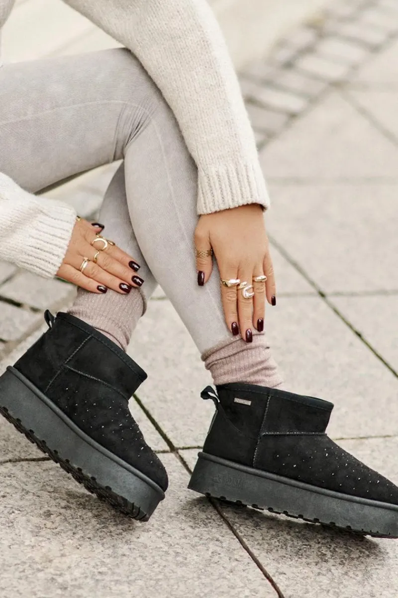 Śniegowce Damskie>Big Star Shoes Śniegowce Ze Zdobieniem Na Platformie Big Star OO274A105 Czarne Czarny