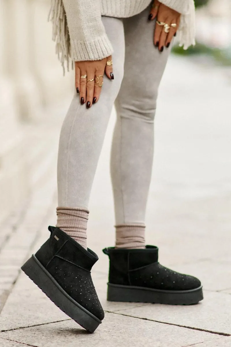 Śniegowce Damskie>Big Star Shoes Śniegowce Ze Zdobieniem Na Platformie Big Star OO274A105 Czarne Czarny