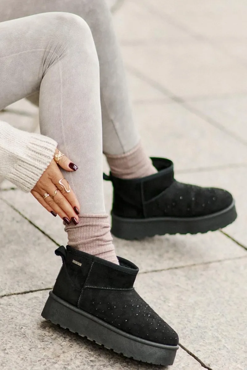 Śniegowce Damskie>Big Star Shoes Śniegowce Ze Zdobieniem Na Platformie Big Star OO274A105 Czarne Czarny