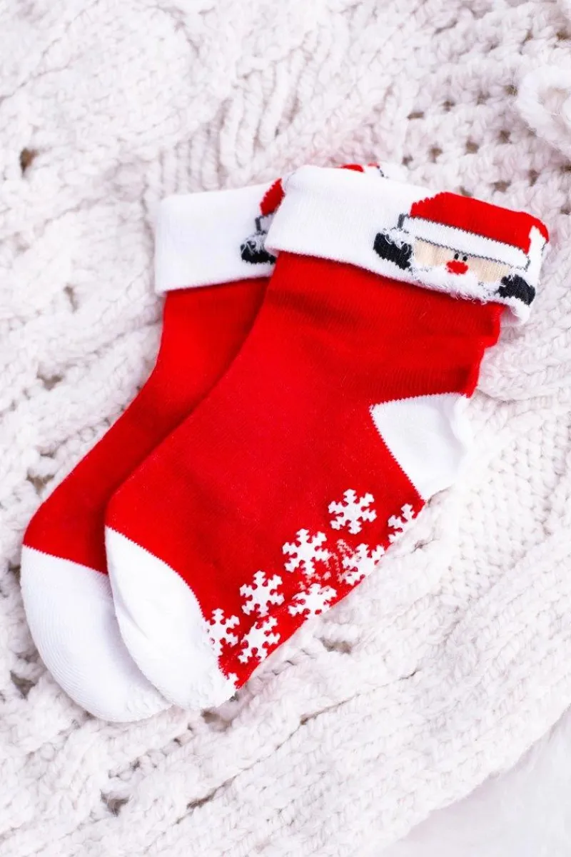 Skarpetki|Skarpetki>Aura.via Niemowlęce Dziecięce Świąteczne Skarpetki Antypoślizgowe Z Mikołajem 2