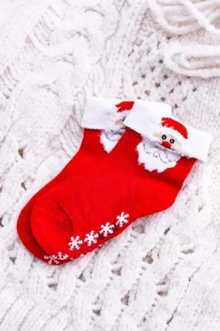 Outlet Aura.via Niemowlęce Dziecięce Świąteczne Skarpetki Antypoślizgowe Z Mikołajem