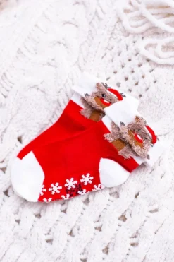 Skarpetki|Skarpetki>Aura.via Niemowlęce Dziecięce Świąteczne Skarpetki Antypoślizgowe Z Reniferem