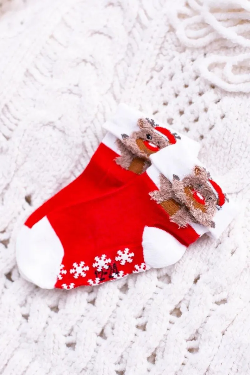 Skarpetki|Skarpetki>Aura.via Niemowlęce Dziecięce Świąteczne Skarpetki Antypoślizgowe Z Reniferem