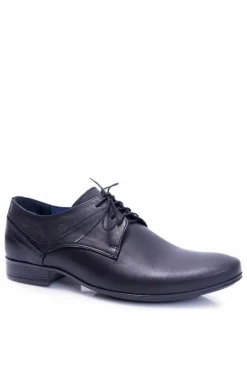 Clearance Boto Nikopol 1622 Męskie Czarne Skórzane Wizytowe Półbuty