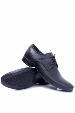 Clearance Boto Nikopol 1622 Męskie Czarne Skórzane Wizytowe Półbuty