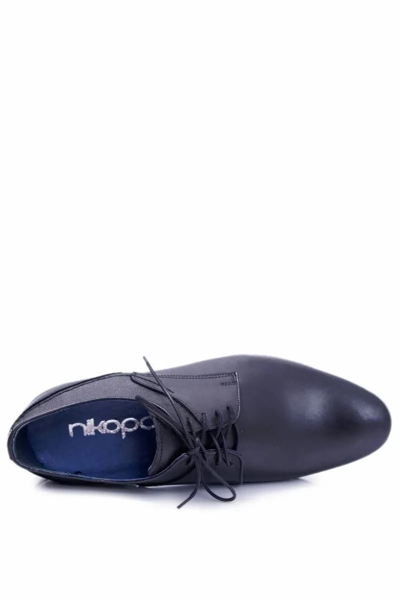 Clearance Boto Nikopol 1622 Męskie Czarne Skórzane Wizytowe Półbuty