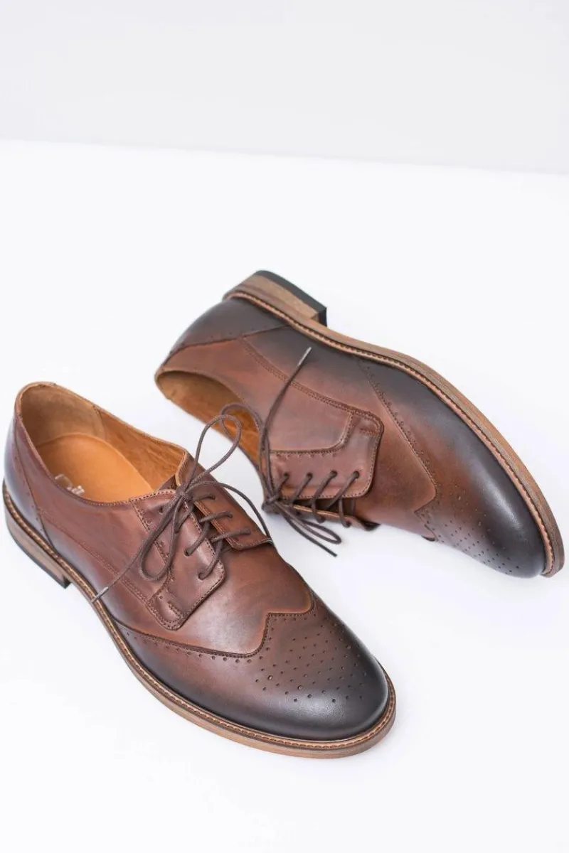 Discount Nikopol Brązowe Skórzane Męskie Eleganckie Półbuty Mortes Męskie Półbuty Eleganckie