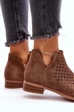 New Niskie Botki Damskie Na Płaskim Obcasie Brązowe Janetris Damskie Botki Wiosenne|Czarne Botki