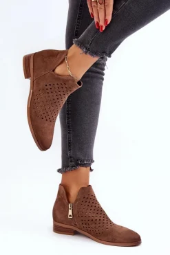 New Niskie Botki Damskie Na Płaskim Obcasie Brązowe Janetris Damskie Botki Wiosenne|Czarne Botki