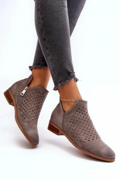 Clearance Buty damskie Vinceza Niskie Botki Damskie Na Płaskim Obcasie Szare Janetris