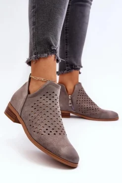 Clearance Buty damskie Vinceza Niskie Botki Damskie Na Płaskim Obcasie Szare Janetris