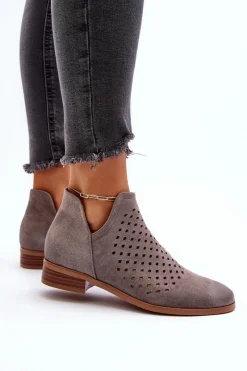 Clearance Buty damskie Vinceza Niskie Botki Damskie Na Płaskim Obcasie Szare Janetris