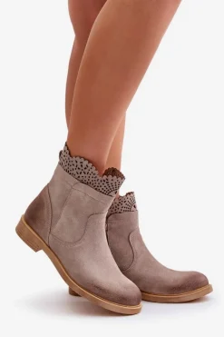 Discount Boto Niskie Botki Damskie Na Płaskim Obcasie Zamszowe Lewski 3624 Cappucino Beżowy