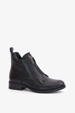 Best Damskie buty S.Barski Niskie Botki Damskie Na Płaskim Obcasie Ocieplane Czarne S.Barski HY42-119 Czarne