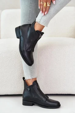 Best Damskie buty S.Barski Niskie Botki Damskie Na Płaskim Obcasie Ocieplane Czarne S.Barski HY42-119 Czarne