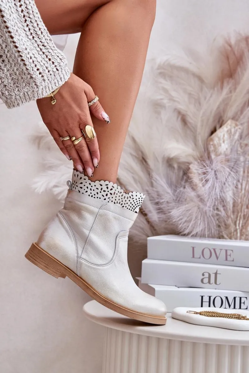 Sale Boto Niskie Botki Damskie Na Płaskim Obcasie Skórzane Lewski 3624 Złote Przecierane