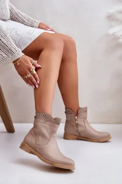 Botki Ażurowe|Brązowe I Beżowe Botki><noscript><img width=