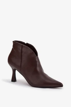 Online Niskie Botki Damskie Na Szpilce Czekoladowe Jolivra Damskie Botki Na Obcasie