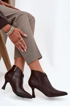 Online Niskie Botki Damskie Na Szpilce Czekoladowe Jolivra Damskie Botki Na Obcasie