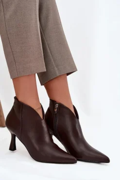Online Niskie Botki Damskie Na Szpilce Czekoladowe Jolivra Damskie Botki Na Obcasie