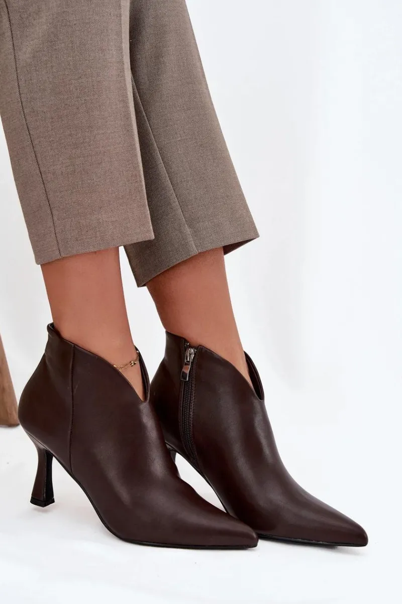 Online Niskie Botki Damskie Na Szpilce Czekoladowe Jolivra Damskie Botki Na Obcasie