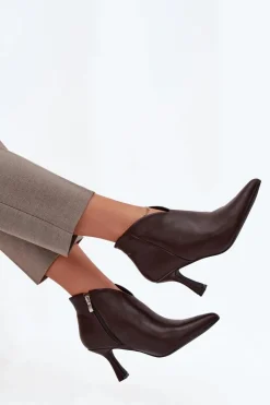 Online Niskie Botki Damskie Na Szpilce Czekoladowe Jolivra Damskie Botki Na Obcasie