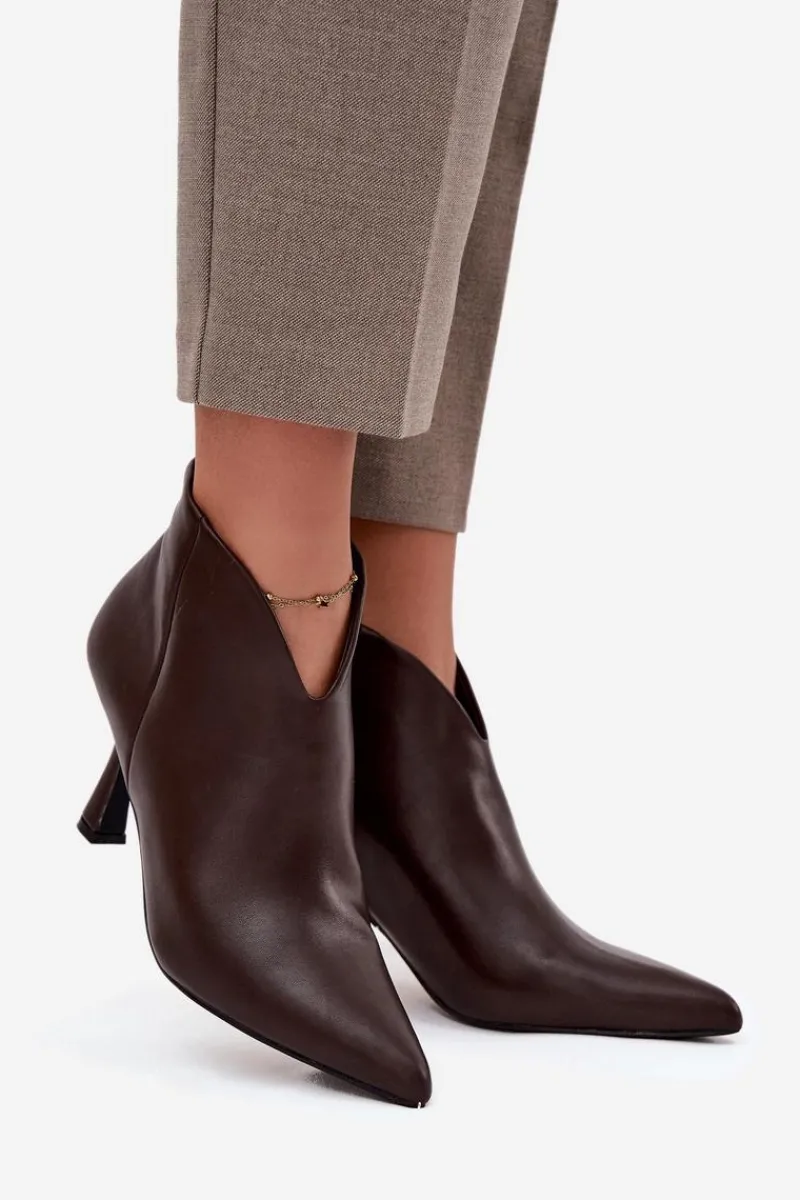 Online Niskie Botki Damskie Na Szpilce Czekoladowe Jolivra Damskie Botki Na Obcasie