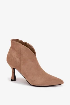 Hot Boto Niskie Botki Damskie Na Szpilce Eko Zamszowe Beżowe Jolivra Beżowy