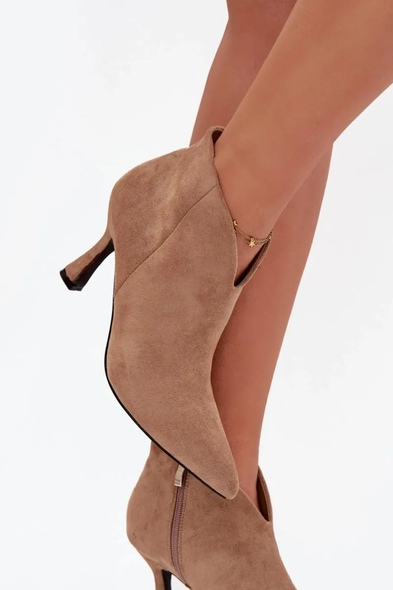 Hot Boto Niskie Botki Damskie Na Szpilce Eko Zamszowe Beżowe Jolivra Beżowy