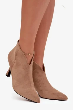 Hot Boto Niskie Botki Damskie Na Szpilce Eko Zamszowe Beżowe Jolivra Beżowy