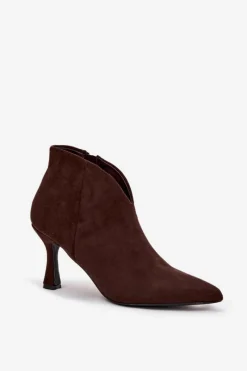 Discount Boto Niskie Botki Damskie Na Szpilce Eko Zamszowe Czekoladowe Jolivra