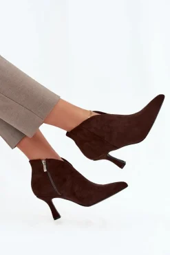 Discount Boto Niskie Botki Damskie Na Szpilce Eko Zamszowe Czekoladowe Jolivra