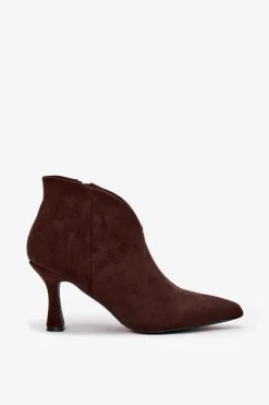 Discount Boto Niskie Botki Damskie Na Szpilce Eko Zamszowe Czekoladowe Jolivra