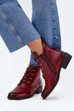 New Niskie Botki Ocieplane Na Zamek Z Ozdobą Bordowe Nevalia Damskie Botki Ocieplane|Czarne Botki