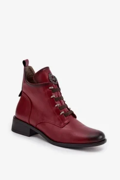 New Niskie Botki Ocieplane Na Zamek Z Ozdobą Bordowe Nevalia Damskie Botki Ocieplane|Czarne Botki