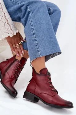 New Niskie Botki Ocieplane Na Zamek Z Ozdobą Bordowe Nevalia Damskie Botki Ocieplane|Czarne Botki