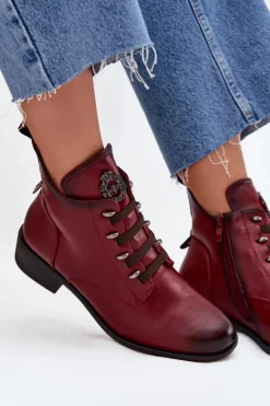 New Niskie Botki Ocieplane Na Zamek Z Ozdobą Bordowe Nevalia Damskie Botki Ocieplane|Czarne Botki