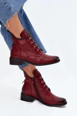 New Niskie Botki Ocieplane Na Zamek Z Ozdobą Bordowe Nevalia Damskie Botki Ocieplane|Czarne Botki