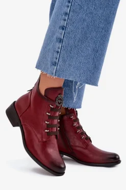 New Niskie Botki Ocieplane Na Zamek Z Ozdobą Bordowe Nevalia Damskie Botki Ocieplane|Czarne Botki