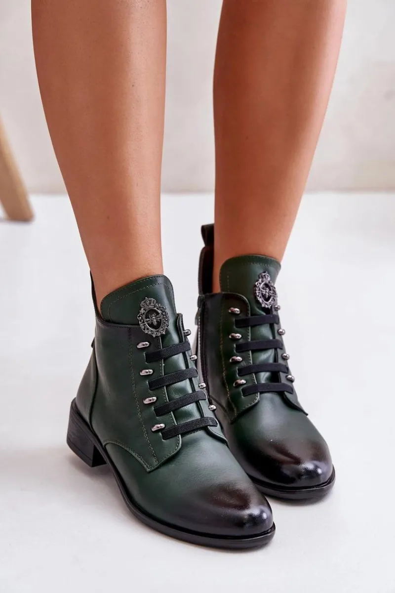 Online Boto Niskie Botki Ocieplane Na Zamek Z Ozdobą Zielone Nevalia Zielony