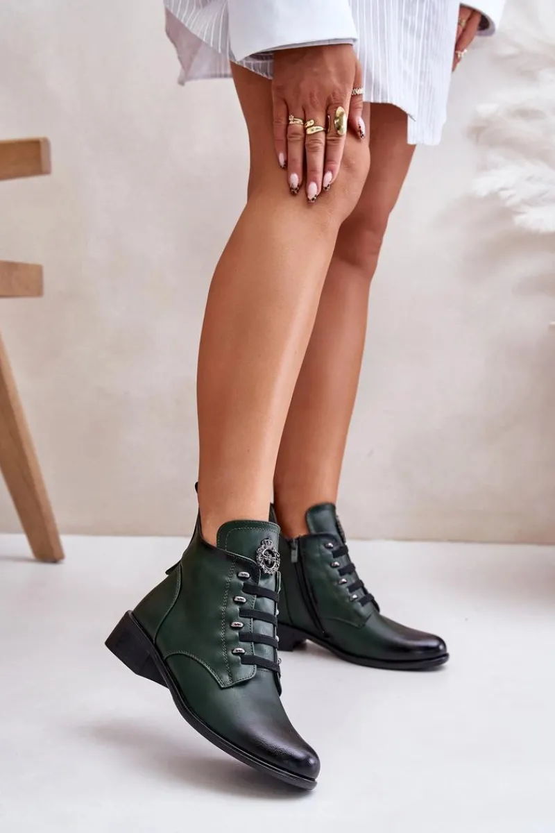 Online Boto Niskie Botki Ocieplane Na Zamek Z Ozdobą Zielone Nevalia Zielony