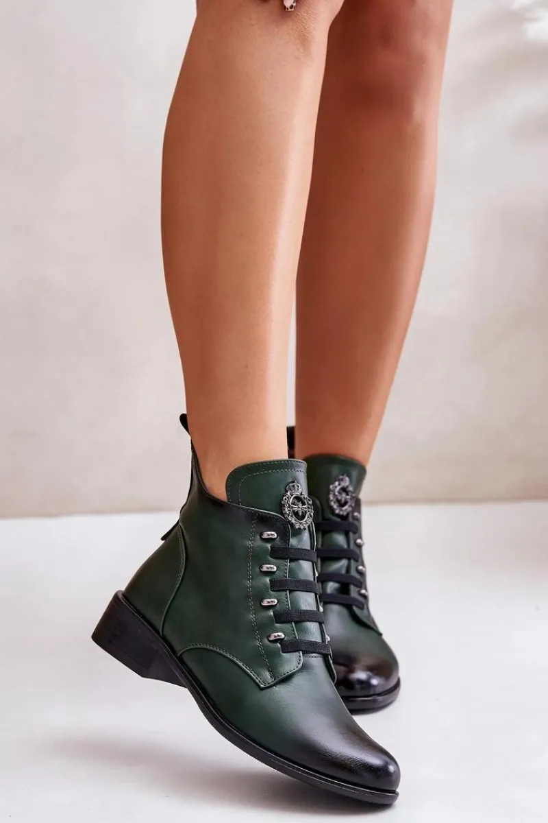 Online Boto Niskie Botki Ocieplane Na Zamek Z Ozdobą Zielone Nevalia Zielony