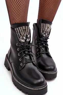 Botki Sznurowane|Czarne Botki><noscript><img width=