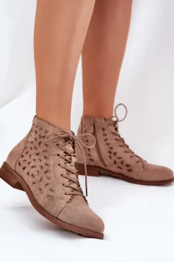 Hot Damskie buty S.Barski Niskie Botki Z Ażurowym Wzorem S.Barski HY51-185 Beżowe Beżowy