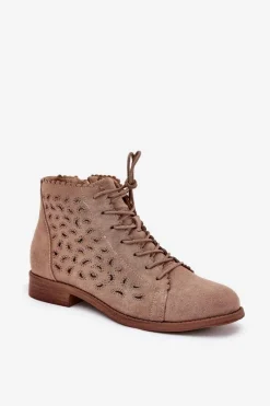 Hot Damskie buty S.Barski Niskie Botki Z Ażurowym Wzorem S.Barski HY51-185 Beżowe Beżowy